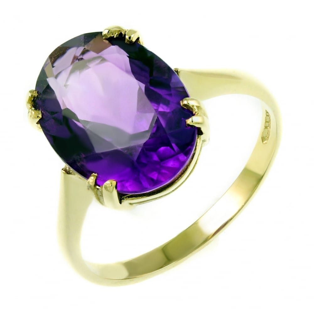 9ct yellow gold 14mm x 10mm oval amethyst ring