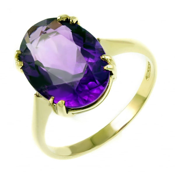 9ct yellow gold 14mm x 10mm oval amethyst ring