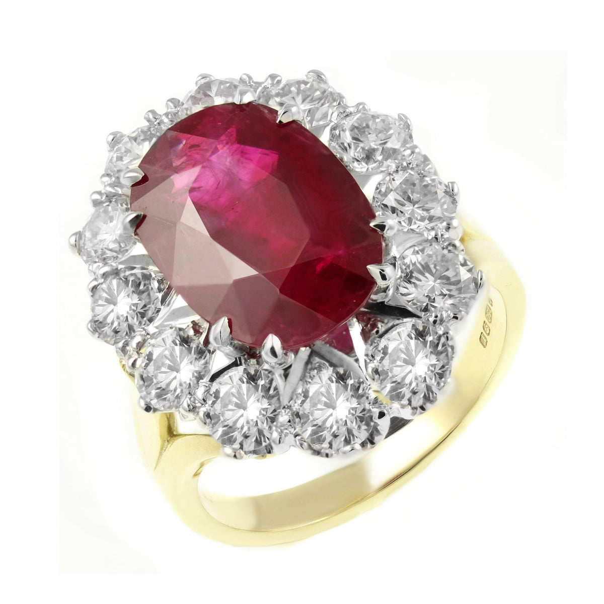 18ct yellow gold 6.23ct ruby & 3.09ct diamond oval cluster ring