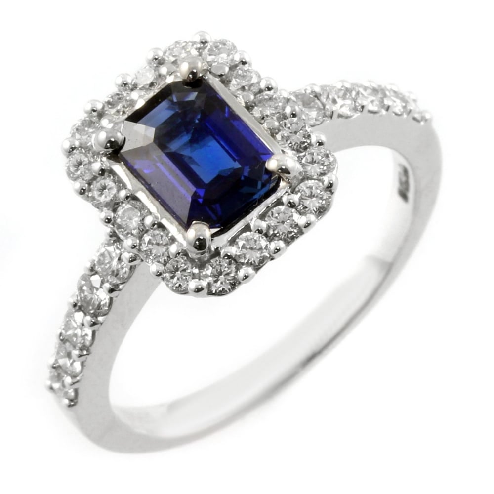 Platinum 1.09ct sapphire & 0.50ct diamond cluster ring