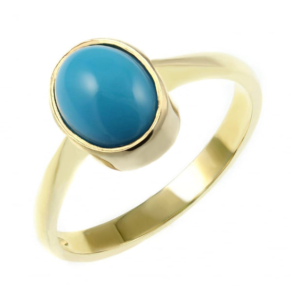 9ct yellow gold 9mm x 7mm oval turquoise ring