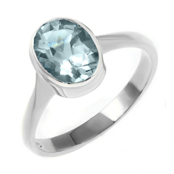 9ct white gold 9mm x 7mm oval aquamarine ring