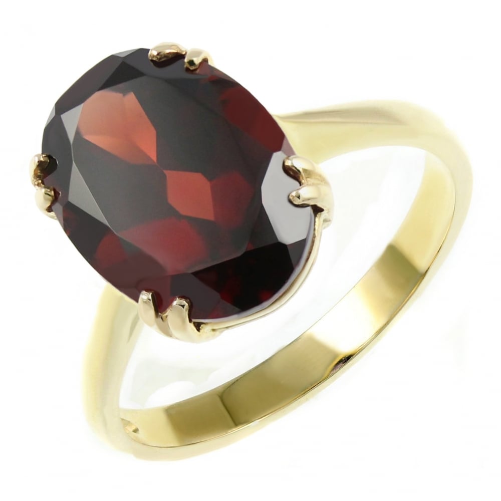 9ct yellow gold 14mm x 10mm oval garnet ring