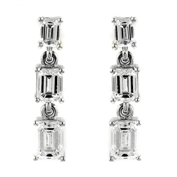 18ct white gold 2.80ct emerald cut diamond 3 stone drop earrings