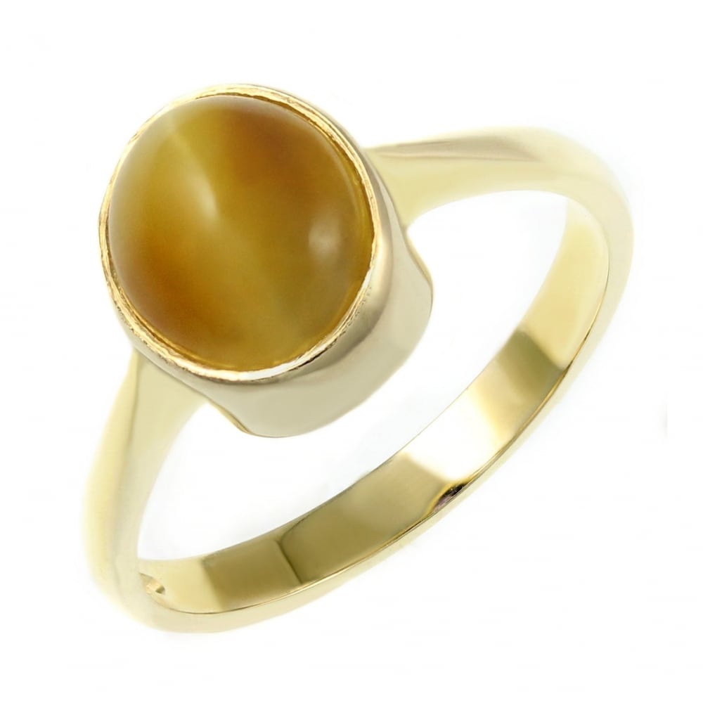 9ct yellow gold 10mm x 8mm tigers eye ring