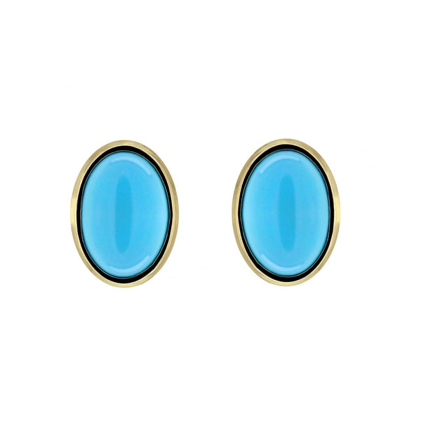 9ct yellow gold 7mm x 5mm oval turquoise stud earrings
