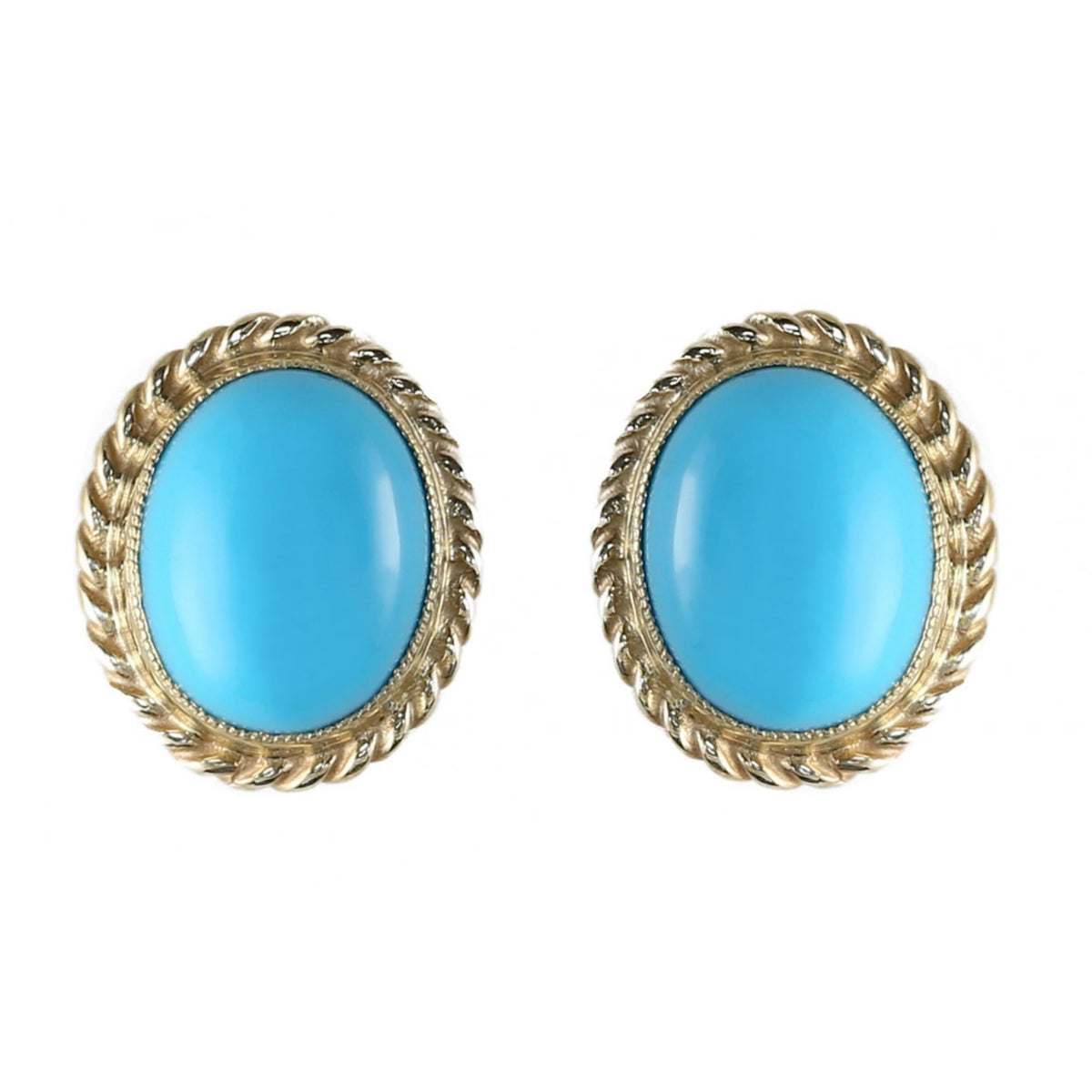 9ct yellow gold 10mm x 8mm cabachon oval turquoise stud earrings
