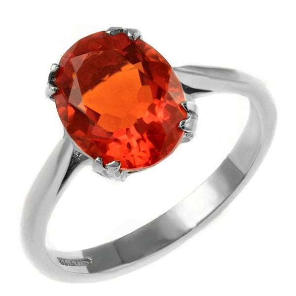 9ct white gold 9x7mm oval fire opal ring