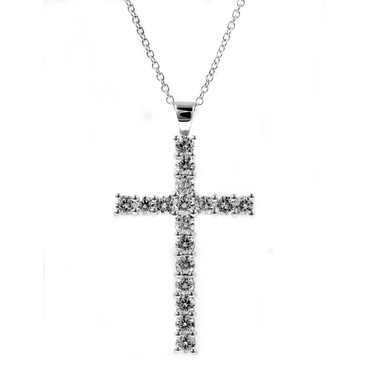 18ct white gold 3.00ct round brilliant diamond cross pendant