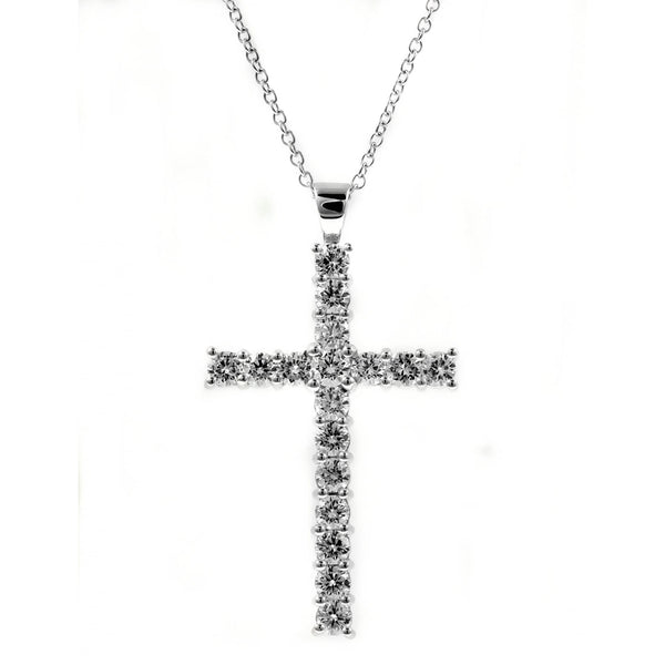 18ct white gold 3.00ct round brilliant diamond cross pendant