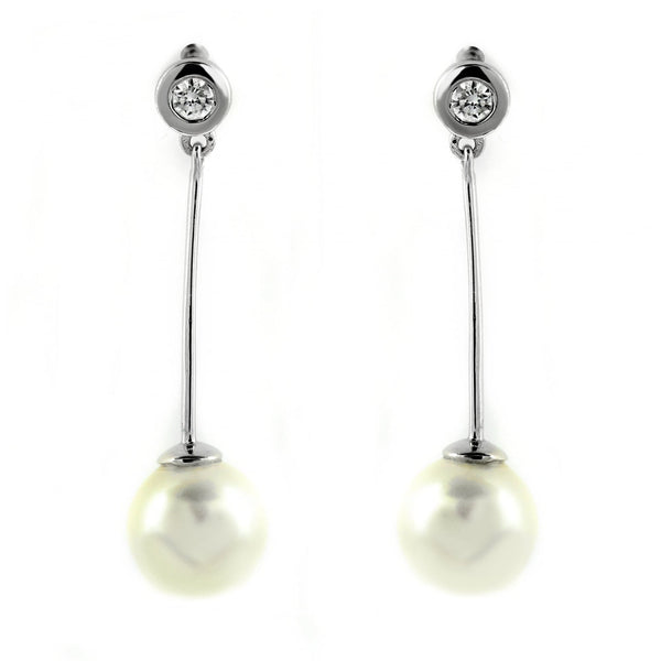 18ct white gold 8mm Akoya pearl & 0.14ct diamond earrings