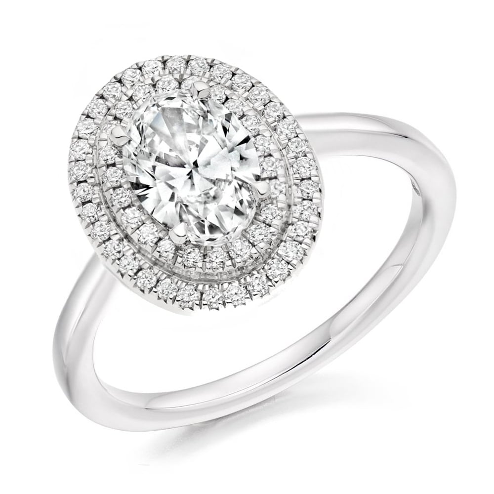 Platinum 1.02ct D SI2 GIA oval diamond double halo ring