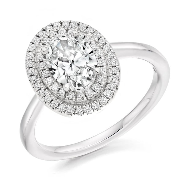 Platinum 1.02ct D SI2 GIA oval diamond double halo ring
