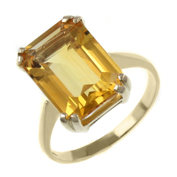 9ct yellow gold 14mm x 10mm emerald cut citrine ring