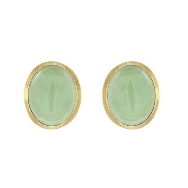 9ct yellow gold 8mm x 6mm oval jade earrings