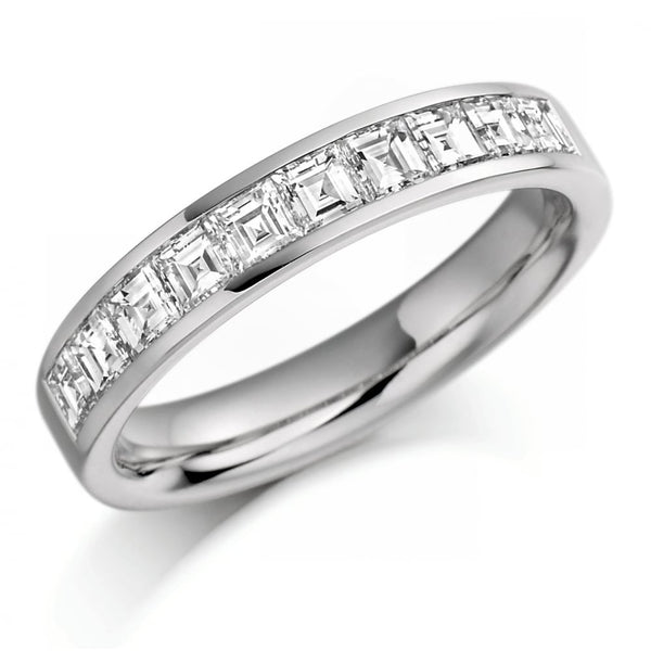 Platinum 1.00ct asscher cut diamond half eternity ring