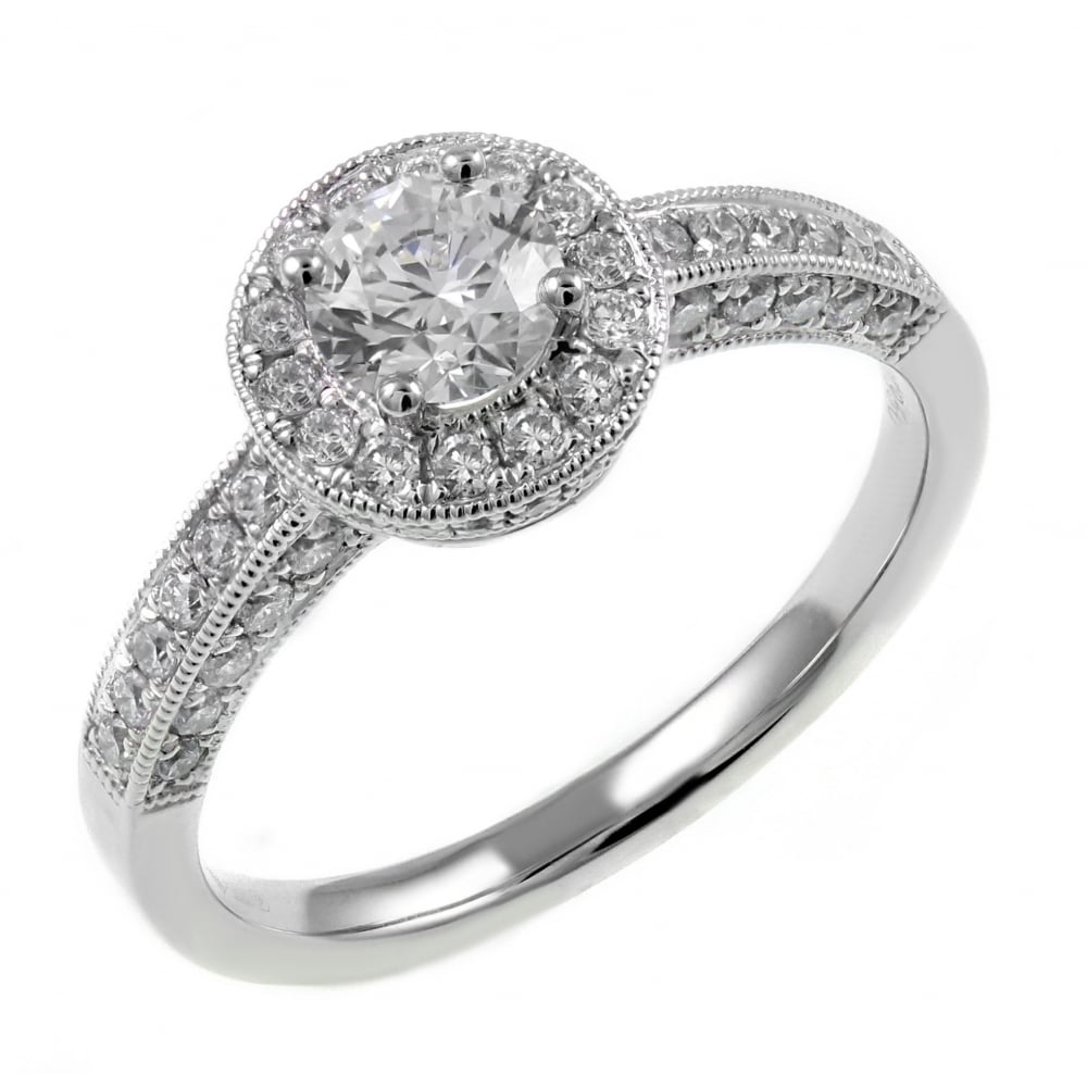 Platinum 0.51ct F VS2 GIA round brilliant diamond Art Deco ring
