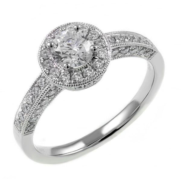 Platinum 0.51ct F VS2 GIA round brilliant diamond Art Deco ring