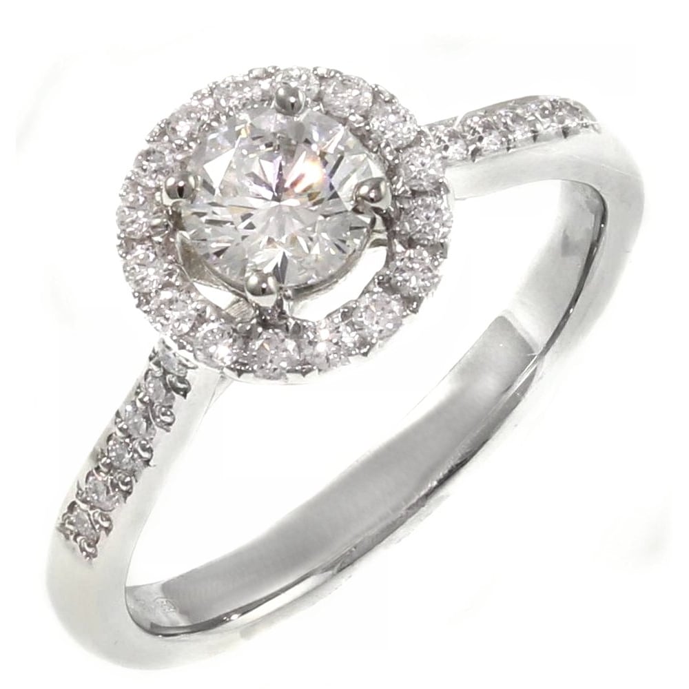 Platinum 0.50ct D VS2 GIA round brilliant cut diamond halo ring