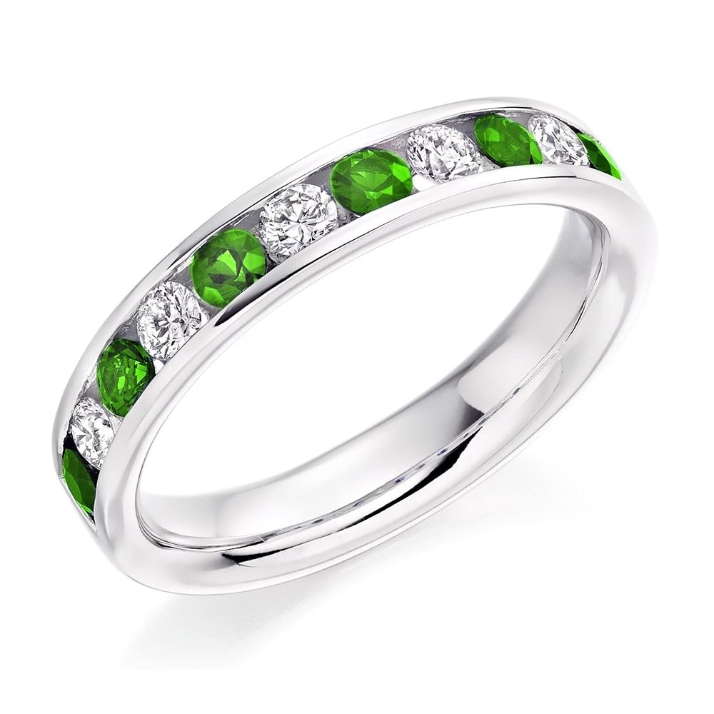 Platinum 0.52ct emerald & 0.36ct diamond half eternity ring