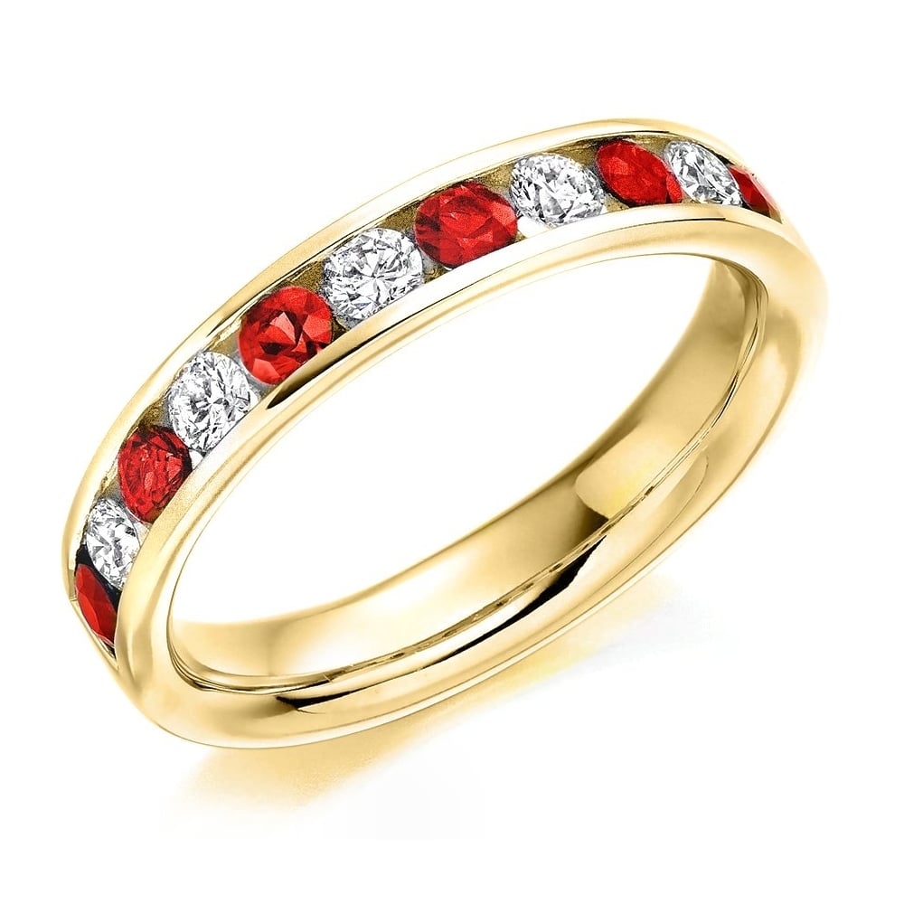 18ct yellow gold 0.52ct ruby & 0.36ct diamond half eternity ring