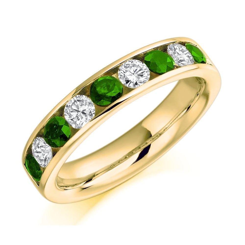 18ct yellow gold 0.55ct emerald & 0.46ct diamond eternity ring