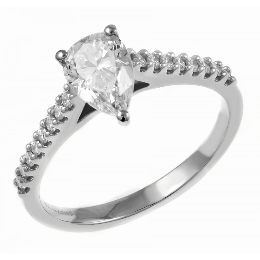 Platinum 0.75ct D VS2 EGL pear cut diamond ring