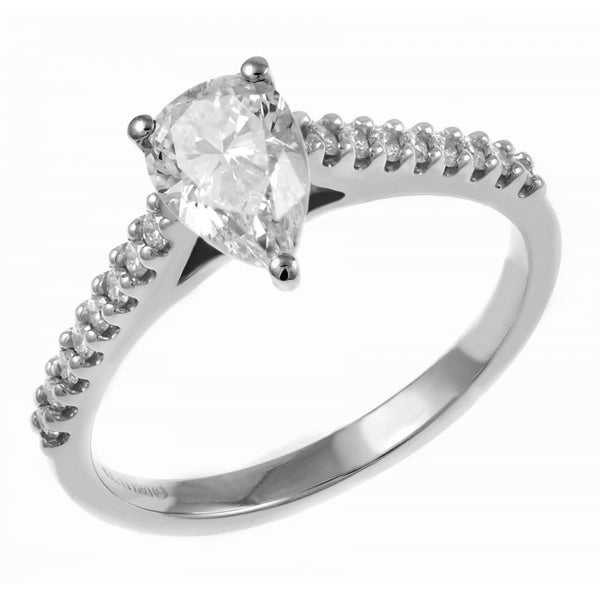 Platinum 0.75ct D VS2 EGL pear cut diamond ring