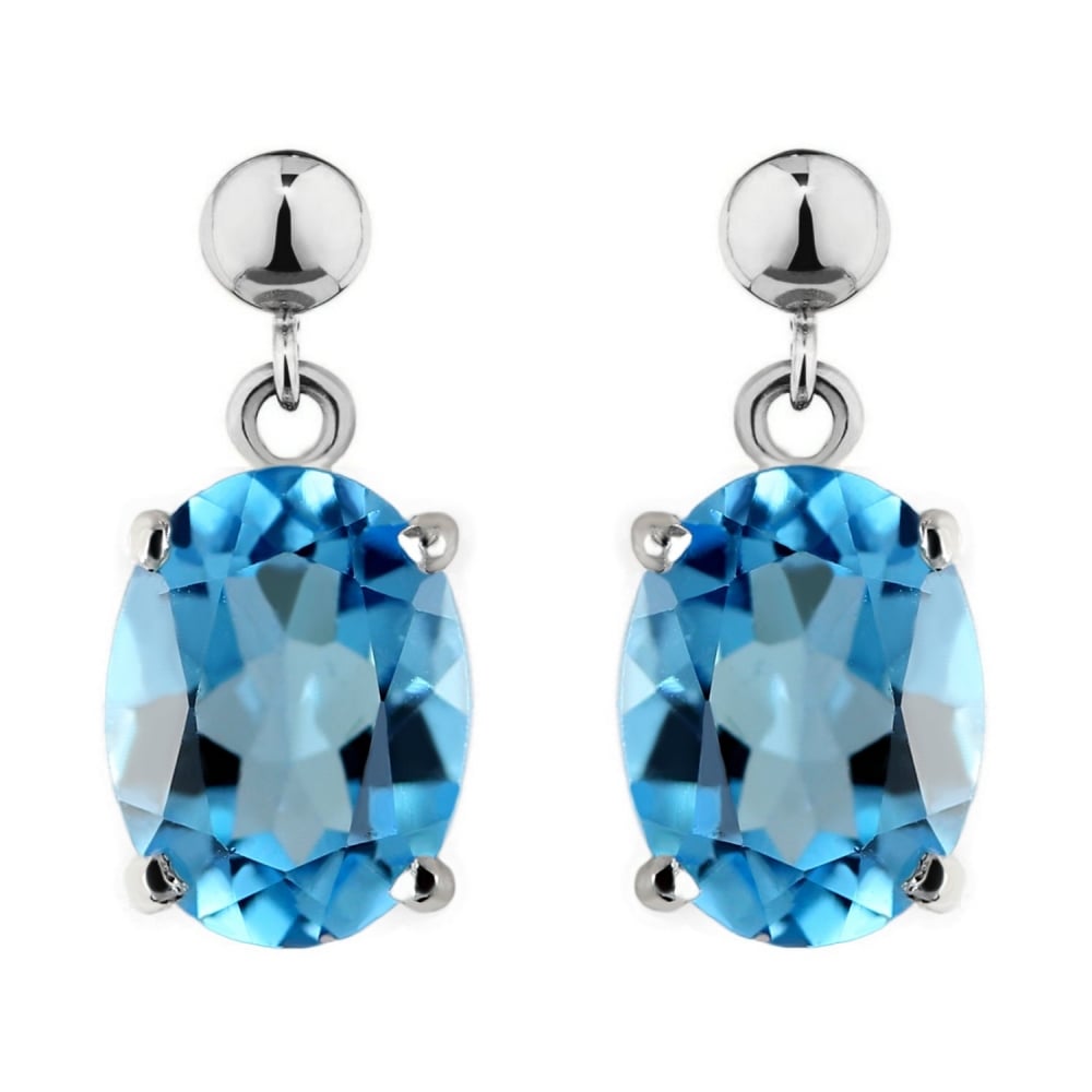 9ct white gold 8mm x 6mm oval blue topaz drop earrings