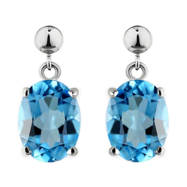 9ct white gold 8mm x 6mm oval blue topaz drop earrings