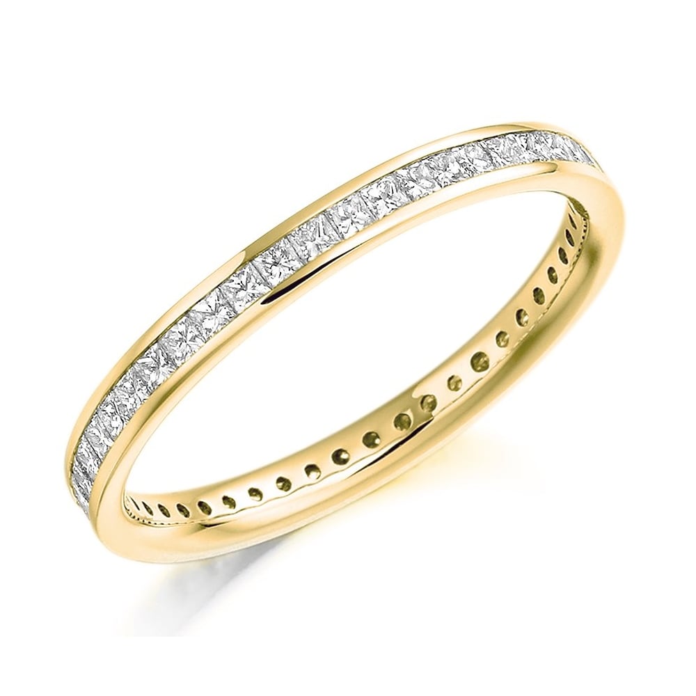 18ct yellow gold 0.75ct princess cut diamond full eternity ring.