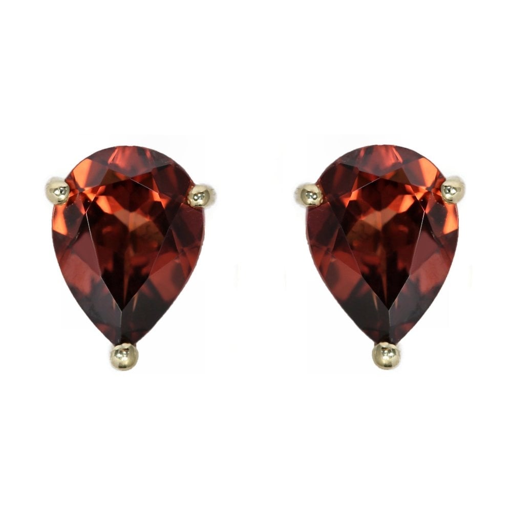 9ct yellow gold 7mm x 5mm pear garnet stud earrings