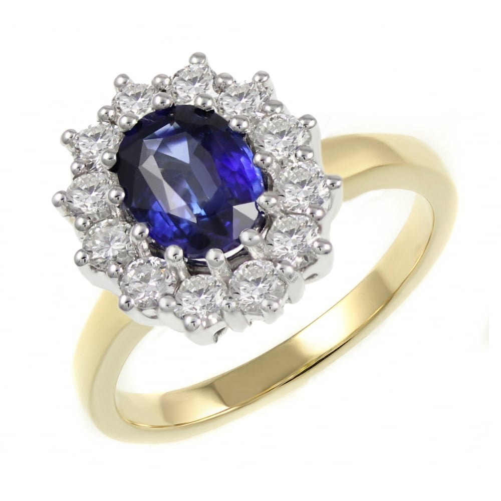 18ct yellow gold 1.23ct sapphire & 0.70ct diamond cluster ring