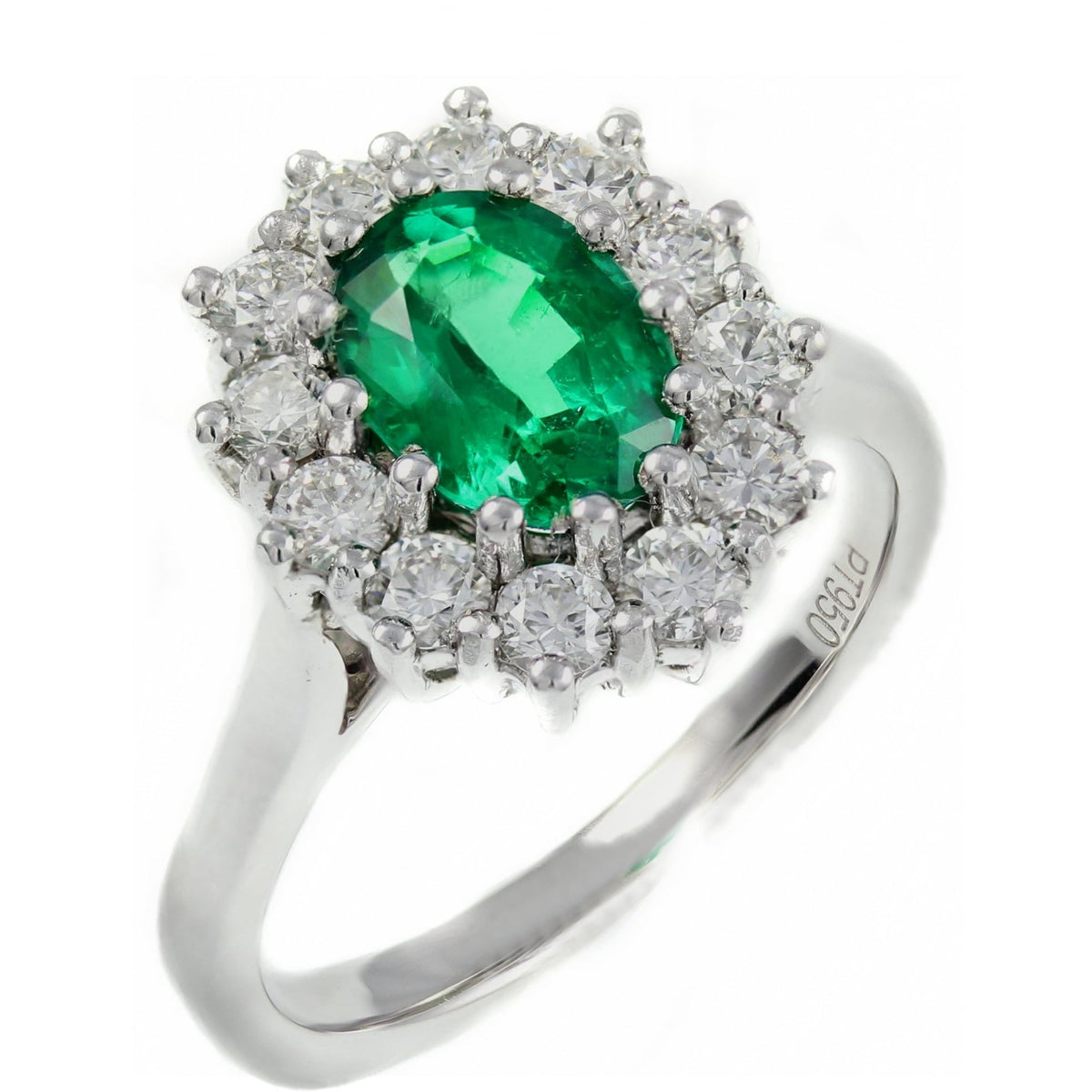 Platinum 0.83ct emerald & 0.50ct diamond cluster ring