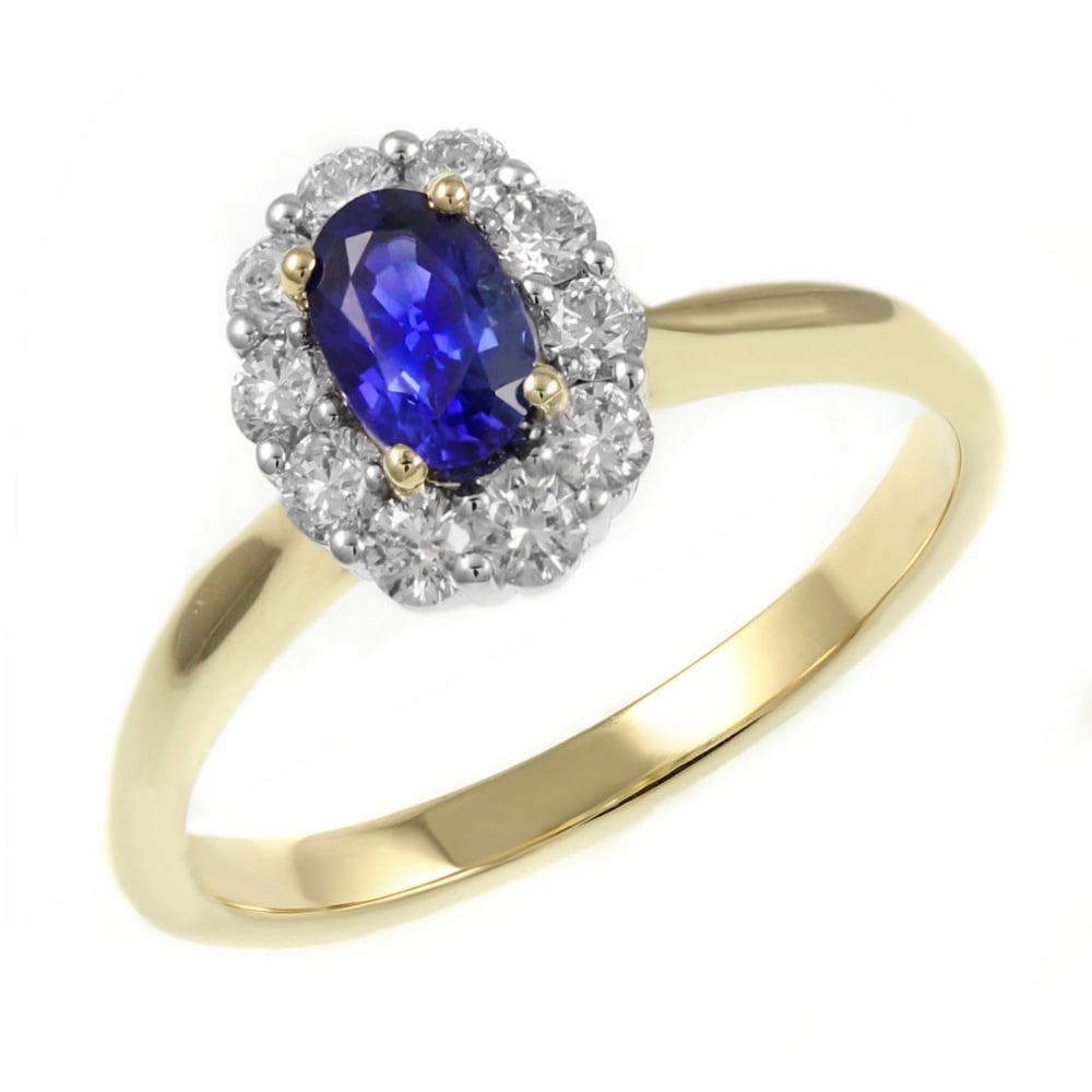 18ct yellow gold 0.45ct sapphire 0.40ct diamond cluster ring