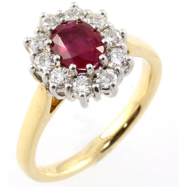 18ct yellow gold 1.06ct ruby & 0.50ct diamond cluster ring