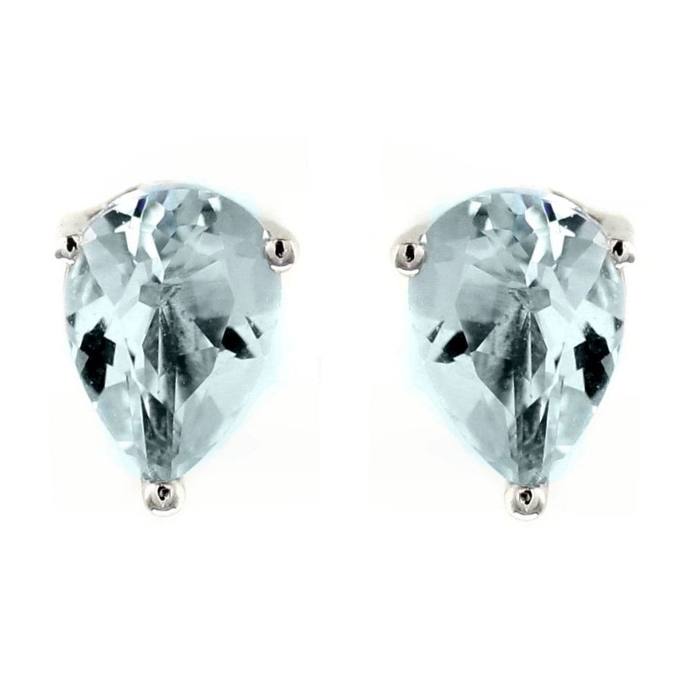 9ct white gold 7mm x 5mm pear aquamarine stud earrings