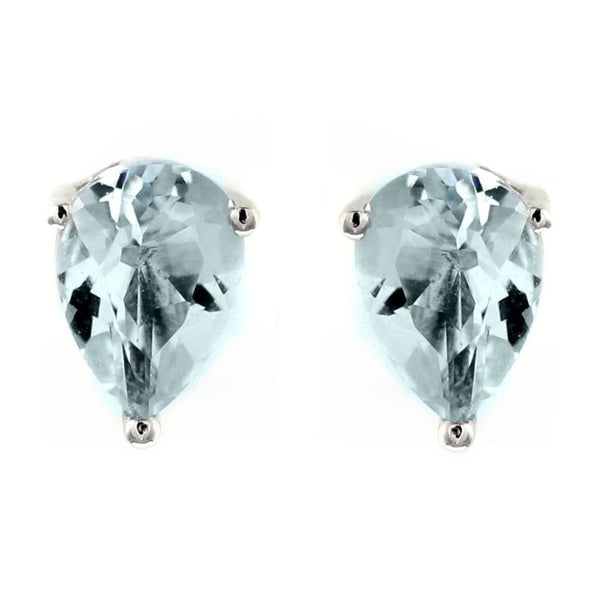 9ct white gold 7mm x 5mm pear aquamarine stud earrings