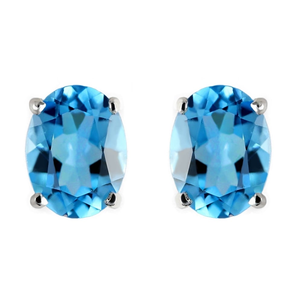 9ct white gold 10mm x 8mm oval blue topaz stud earrings