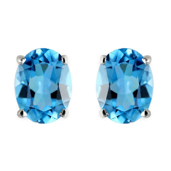9ct white gold 10mm x 8mm oval blue topaz stud earrings