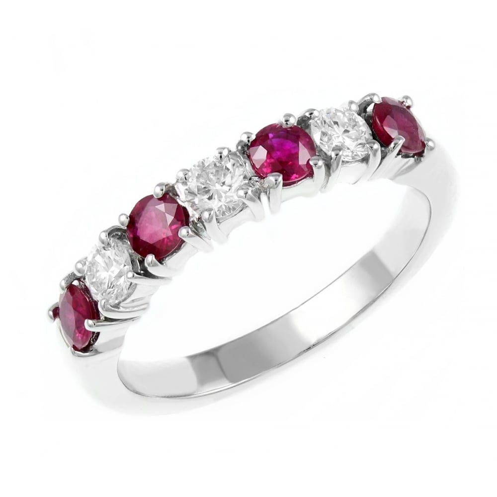 Platinum 0.59ct ruby & 0.33ct diamond 7 stone ring