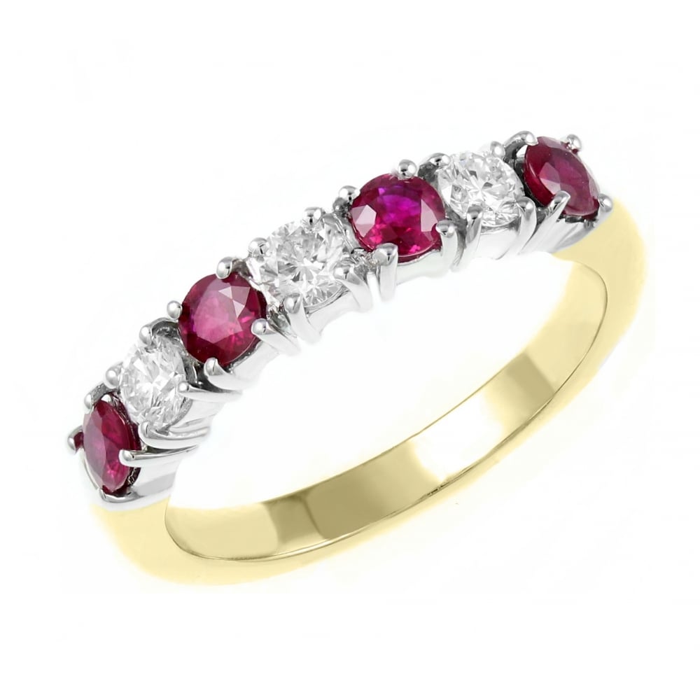 18ct yellow gold 0.79ct ruby & 0.45ct diamond 7 stone ring