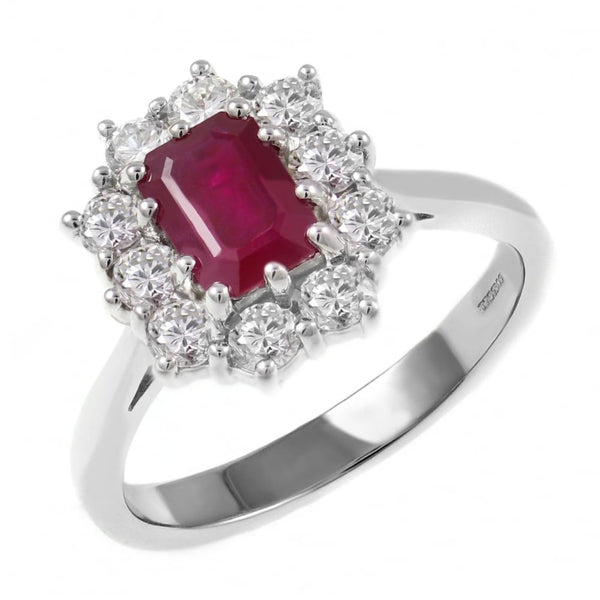 Platinum 1.00ct ruby & 0.80ct diamond cluster ring