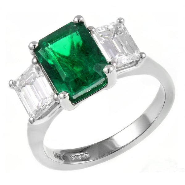 Platinum 2.62ct emerald & 1.42ct D VS1 diamond 3 stone ring