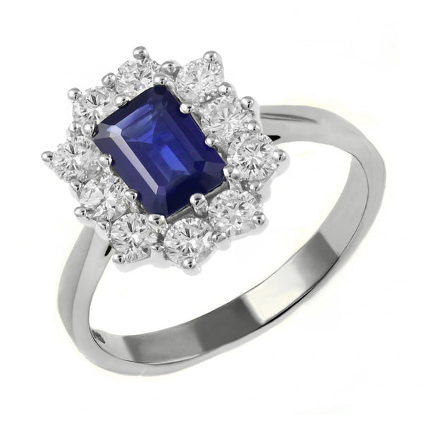 Platinum 1.03ct sapphire & 0.80ct diamond cluster ring