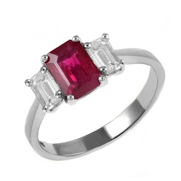 Platinum 1.15ct ruby & 0.67ct diamond 3 stone ring