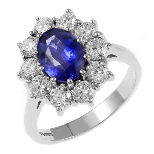 Platinum 1.94ct sapphire & 1.50ct diamond oval cluster ring