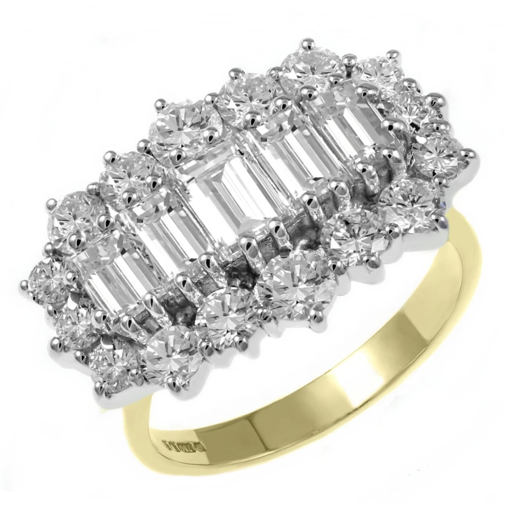 18ct yellow gold 2.97ct 5 stone baguette diamond cluster ring