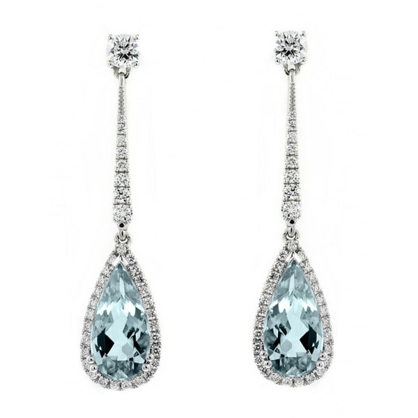 18ct white gold 3.45ct aquamarine & 0.71ct diamond drop earrings