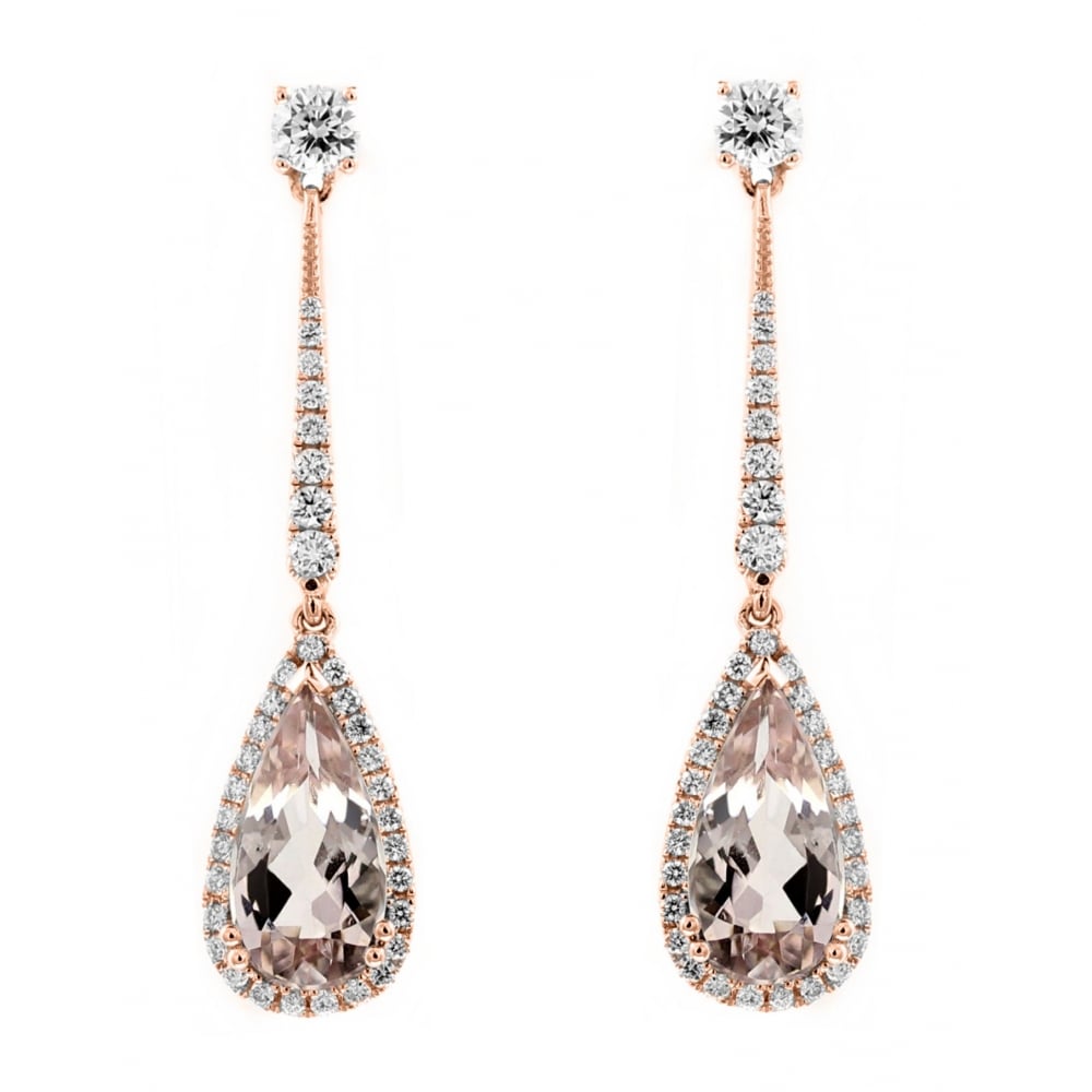 18ct rose gold 5.67ct morganite & 0.85ct diamond drop earrings